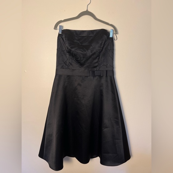 ABS Allen Schwartz Womens Black Cocktail Dress 12 Strapless  A-Line Prom Preppy - Picture 1 of 16